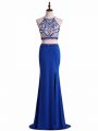 Dazzling Royal Blue Sleeveless Floor Length Beading Zipper Homecoming Dress