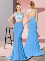 Column/Sheath Sleeveless Baby Blue Prom Dress Brush Train Backless
