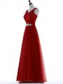 Customized Floor Length Zipper Homecoming Dress Red for Prom and Party and Military Ball with Beading and Lace