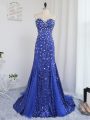 Royal Blue Mermaid Tulle and Sequined Sweetheart Sleeveless Beading and Sequins Zipper Evening Wear