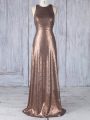 Floor Length Brown Quinceanera Court Dresses Sequined Sleeveless Appliques