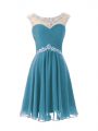 Knee Length Zipper Teal for Prom and Party with Beading