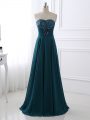 Sophisticated Chiffon Sweetheart Sleeveless Zipper Sequins and Ruching Mother Of The Bride Dress in Teal