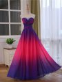 Multi-color Chiffon and Printed Lace Up Sweetheart Sleeveless Floor Length Evening Wear Beading and Ruching