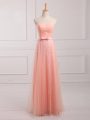 Empire Dama Dress for Quinceanera Peach Sweetheart Tulle and Lace Sleeveless Floor Length Lace Up