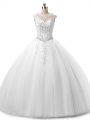 Beading and Lace Quinceanera Dresses White Lace Up Sleeveless Floor Length