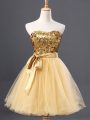 Modern Gold Zipper Sweetheart Sequins Tulle Sleeveless