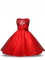 Top Selling Knee Length Red Kids Formal Wear Organza Sleeveless Sequins and Hand Made Flower