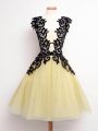 Pretty Knee Length A-line Sleeveless Gold Bridesmaids Dress Lace Up