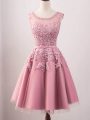 Suitable Pink Scoop Neckline Lace Wedding Party Dress Sleeveless Lace Up