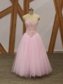 Spectacular Baby Pink Lace Up Homecoming Dress Beading Sleeveless Floor Length
