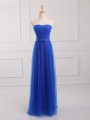 Best Royal Blue Lace Up Dama Dress Belt Sleeveless Floor Length