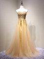 Sweetheart Sleeveless Lace Up Celebrity Style Dress Champagne Tulle