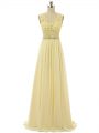 Exceptional Light Yellow Empire Beading and Lace and Appliques Prom Evening Gown Zipper Chiffon Sleeveless Floor Length