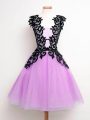 Edgy Lilac Sleeveless Tulle Lace Up Bridesmaid Dress for Prom and Party and Wedding Party