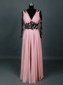 Pretty Floor Length Pink Mother Of The Bride Dress V-neck Long Sleeves Zipper