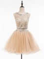 Tulle Scoop Sleeveless Side Zipper Beading Prom Dresses in Champagne