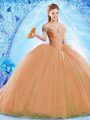 Orange Ball Gowns Organza Off The Shoulder Sleeveless Beading Lace Up Quinceanera Gowns Brush Train