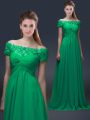 Gorgeous Off The Shoulder Short Sleeves Mother Of The Bride Dress Floor Length Appliques Green Chiffon