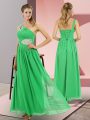 Custom Made Green One Shoulder Lace Up Beading Junior Homecoming Dress Sleeveless