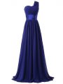 Enchanting Floor Length Royal Blue Court Dresses for Sweet 16 Chiffon Sleeveless Ruching