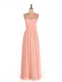 Latest Empire Bridesmaid Dress Peach One Shoulder Chiffon Sleeveless Floor Length Side Zipper