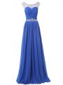 Super Blue Prom Dresses Prom and Party with Beading Scoop Sleeveless Sweep Train Side Zipper
