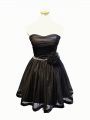 Super Sleeveless Mini Length Ruching and Bowknot and Hand Made Flower Lace Up Prom Gown with Black