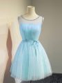 Aqua Blue Wedding Party Dress Prom and Wedding Party with Belt Scoop Sleeveless Lace Up