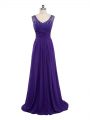 Chiffon V-neck Sleeveless Side Zipper Beading and Ruching Prom Party Dress in Purple