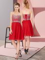 Fashionable Knee Length Lace Up Cocktail Dresses Red for Prom and Party and Sweet 16 with Beading