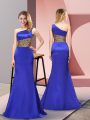 Sleeveless Elastic Woven Satin Floor Length Side Zipper Homecoming Dress in Royal Blue with Pattern