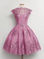 Most Popular Lilac Scalloped Lace Up Lace Wedding Guest Dresses Cap Sleeves