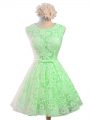 Sumptuous Green Sleeveless Knee Length Belt Lace Up Court Dresses for Sweet 16