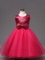 Hot Pink Zipper Scoop Sequins and Bowknot Little Girl Pageant Gowns Organza Sleeveless