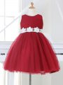 Custom Made Knee Length Ball Gowns Sleeveless Wine Red Pageant Gowns For Girls Zipper