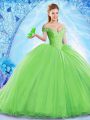 Discount Organza Sleeveless Quinceanera Gowns Brush Train and Beading