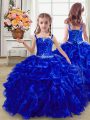 Floor Length Ball Gowns Sleeveless Royal Blue Child Pageant Dress Lace Up