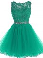 Nice Beading and Lace and Appliques and Belt Homecoming Dress Green Zipper Sleeveless Mini Length