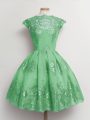 Super Green A-line Tulle Scalloped Cap Sleeves Lace Knee Length Lace Up Wedding Party Dress