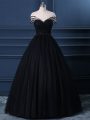 Floor Length Side Zipper Evening Outfits Black for Prom and Party with Beading
