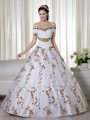 Short Sleeves Embroidery Lace Up Quinceanera Gowns