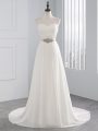 Wonderful White Sleeveless Beading and Ruching Lace Up Wedding Gown