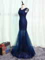 Navy Blue Zipper Scoop Beading and Lace and Appliques Mother Of The Bride Dress Tulle Sleeveless