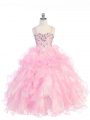 Excellent Beading and Ruffles Little Girls Pageant Gowns Baby Pink Lace Up Sleeveless Floor Length