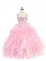 Excellent Beading and Ruffles Little Girls Pageant Gowns Baby Pink Lace Up Sleeveless Floor Length