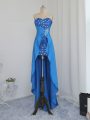 Charming Elastic Woven Satin Sleeveless High Low Club Wear and Beading