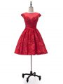 Excellent A-line Prom Evening Gown Red Sweetheart Lace Sleeveless Mini Length Lace Up