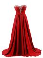 Vintage Red Empire Beading Dress for Prom Lace Up Elastic Woven Satin Sleeveless