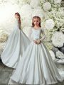 Lovely White Long Sleeves Lace Clasp Handle Flower Girl Dresses for Less